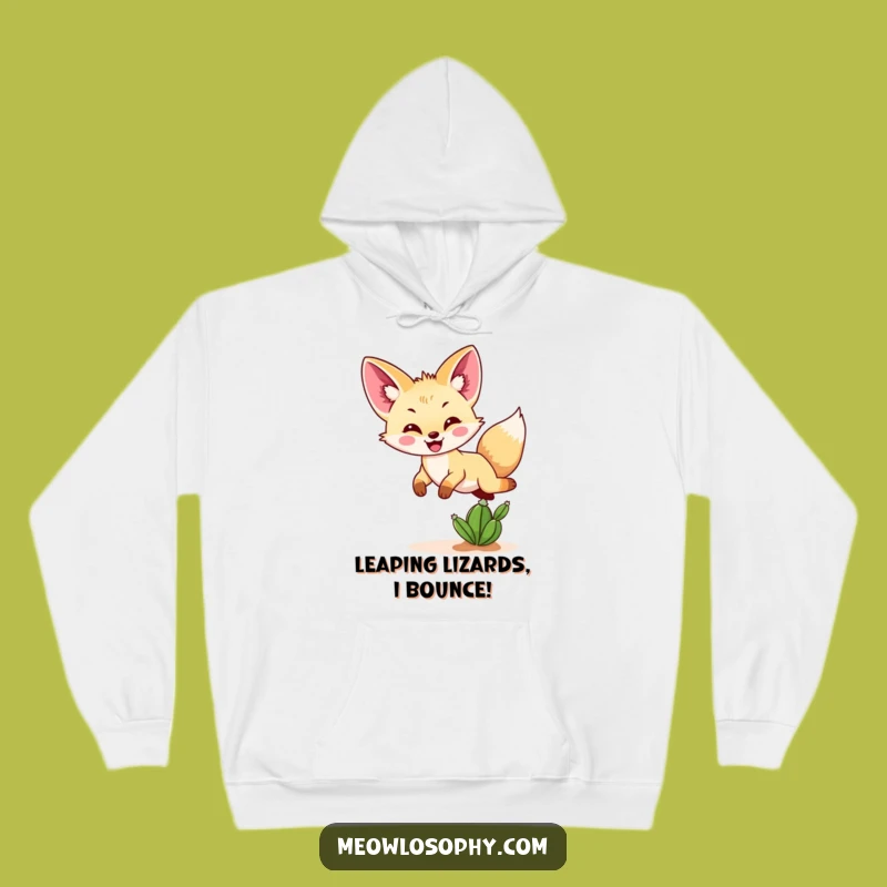 Funny Fennec Fox Jumping Cactus Hoodie - Cozy & Hilarious Desert Wear