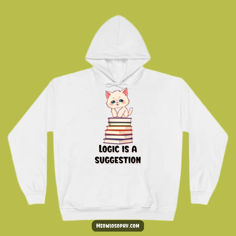 Cozy Funny Fluffy Kitten Hoodie: Philosophy Book Balance Apparel, Warm Gift