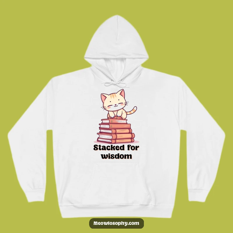 Funny Book Cat Hoodie: Cozy Feline Scholar Balancing Comfort Gift