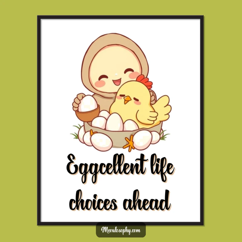 Funny Free Printable Wall Art: Sleepy Chicken Egg Collector for Humorous Downloadable Decor