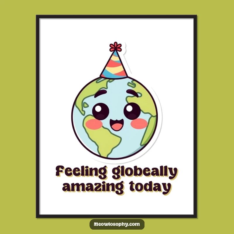 Free Printable Funny Earth Wall Art: Happy Surprise Party Hat Globe Decor