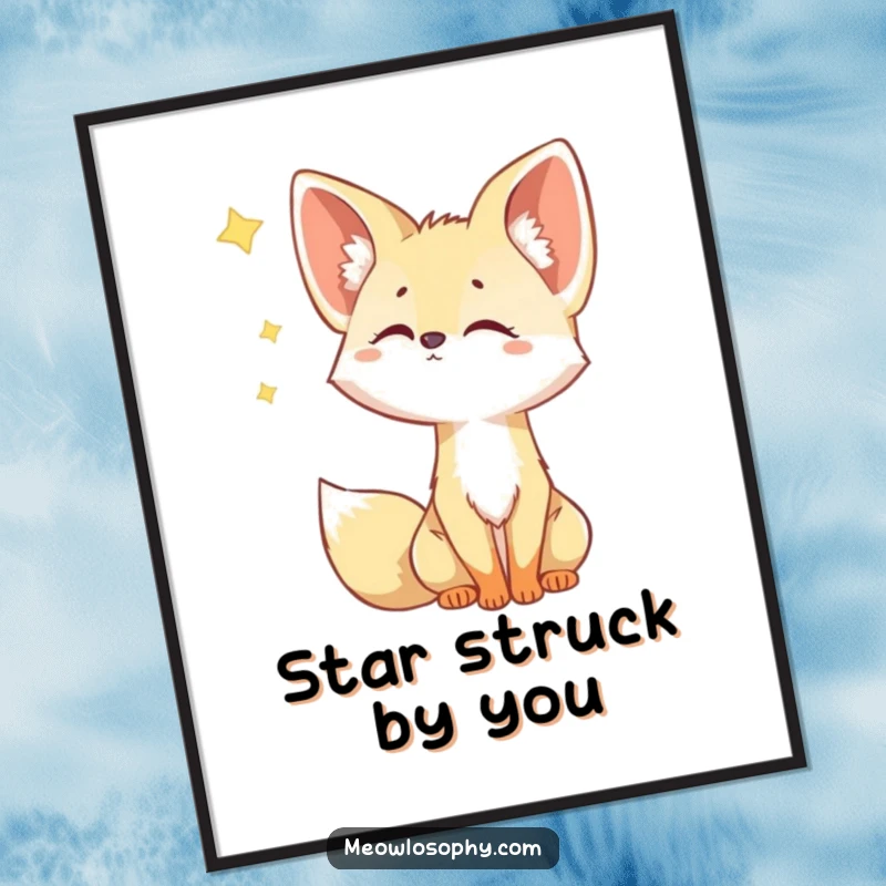 Funny Free Printable Fennec Fox Wall Art: Curious fox gazing at a falling star. Dreamy and whimsical downloadable decor.