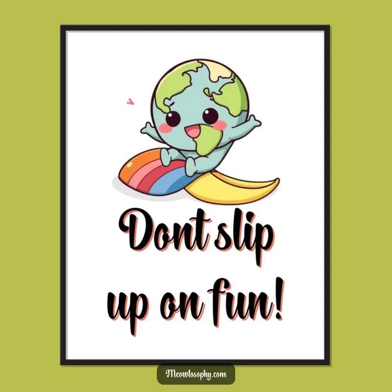 Free Printable Funny Earth Wall Art: Slipping Rainbow Peel Humorous Decor