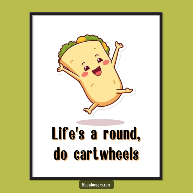 Free Printable Wall Art: Cartwheeling Tortilla Poster, a Lively, Downloadable Art Piece for a Playful Vibe