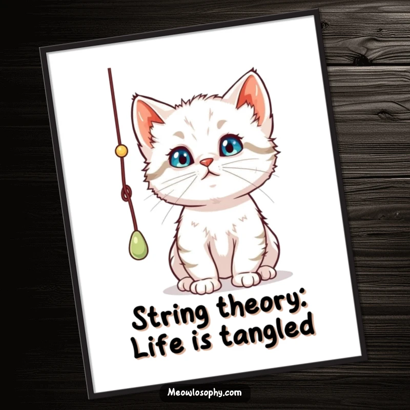 Funny Free Printable Wall Art: A curious kitten's thoughtful gaze as it bats at a dangling string, adding humor to any room.