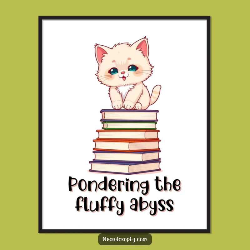 Free Printable Wall Art: Fluffy Kitten, Philosophy Books, Downloadable Funny Art