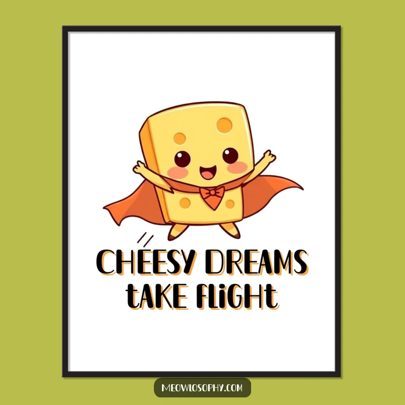 Funny Free Printable Wall Art: Flying Cheese Superhero - Quirky Decor