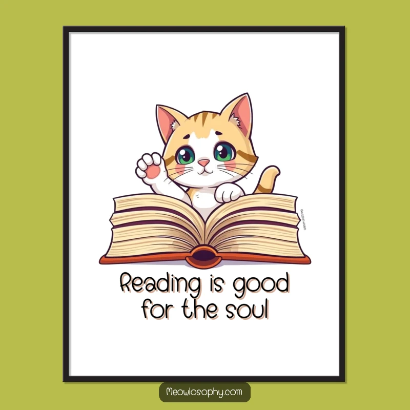Free Printable Wall Art: Curious Cat Book Thoughtful Funny Decor