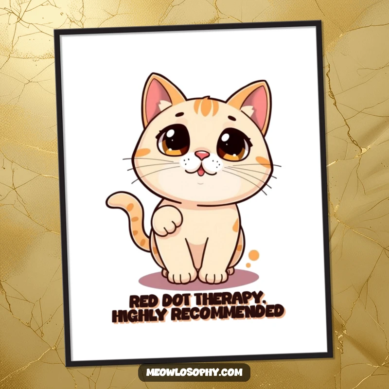 Funny Free Printable Laser Cat Wall Art: A curious cat happily chases a red laser pointer dot in a dizzying circle.