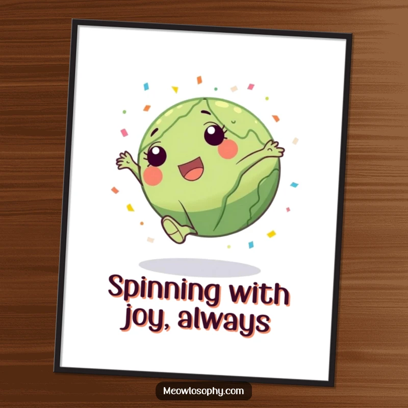 Funny Free Printable Wall Art: A playful earth character is mid-cartwheel, trailing colorful confetti. Lively and amusing.