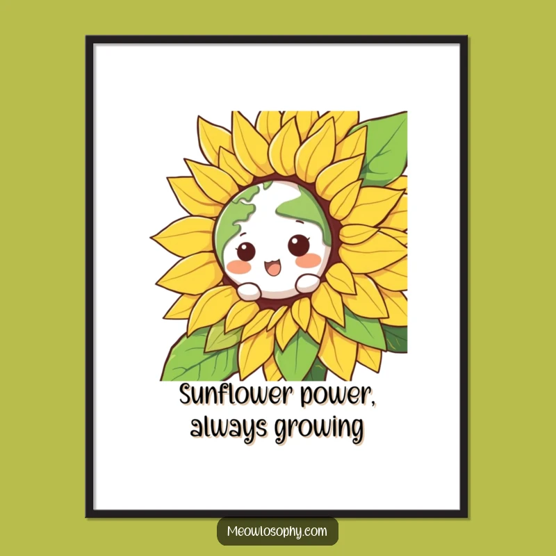 Funny Free Printable Wall Art: Kawaii Earth in Sunflower - Downloadable Decor