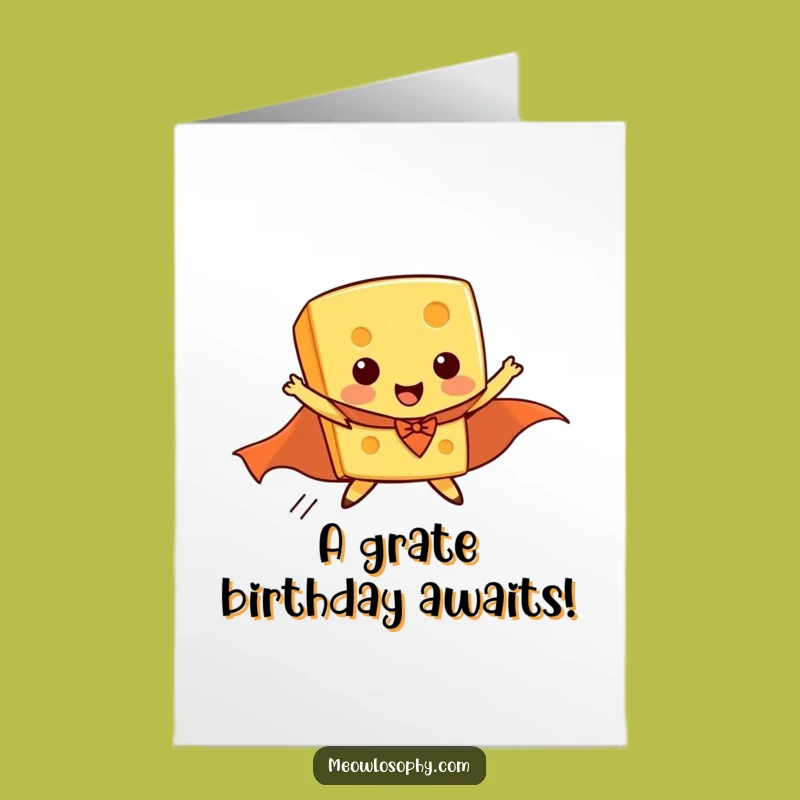 Free Printable Birthday Card: Flying Cheese Superhero - Funny Downloadable Gift