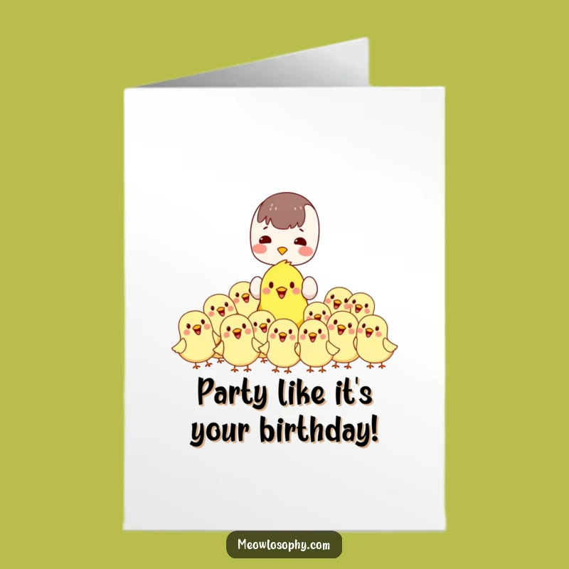 Free Printable Birthday Card: Kawaii Character & Birds for a Cute Downloadable Gift