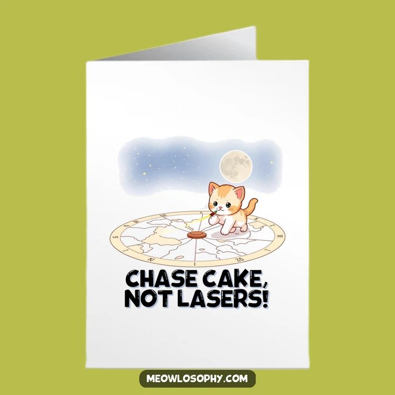 Free Printable Birthday Card: Playful Kitten, Laser Chase, Celestial Map, DIY Gift