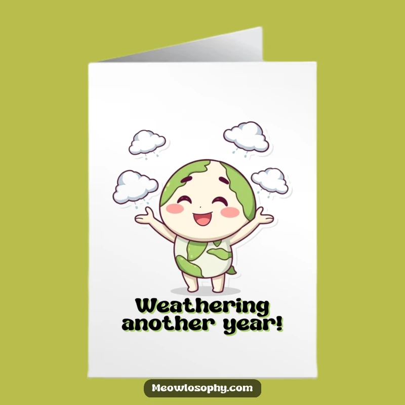 Free Printable Funny Earth Birthday Card: Juggling Storm Clouds Birthday Bash Download