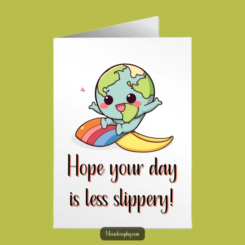 Free Printable Funny Earth Birthday Card: Slipping Rainbow Banana Peel Laugh Download