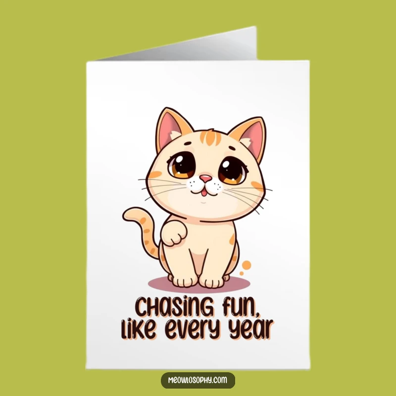 Free Printable Laser Cat Birthday Card: Curious Kitty Chasing Fun Downloadable