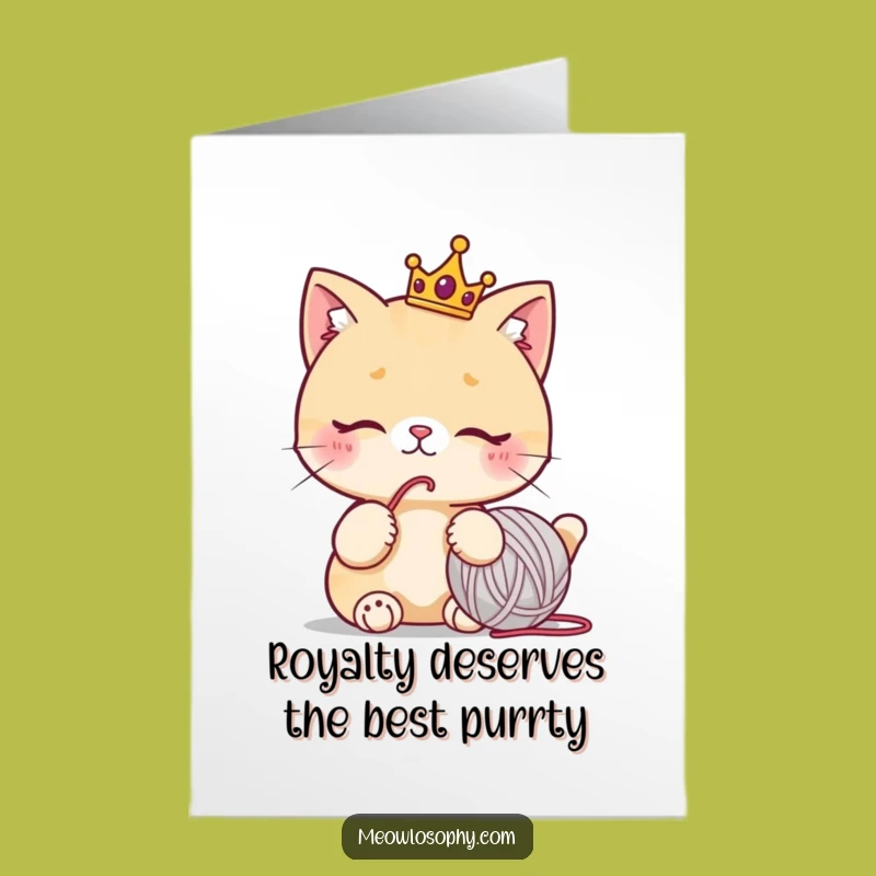 Free Printable Royal Cat Birthday Card: Funny Crowned Kitty Yarn Lover Downloadable Gift