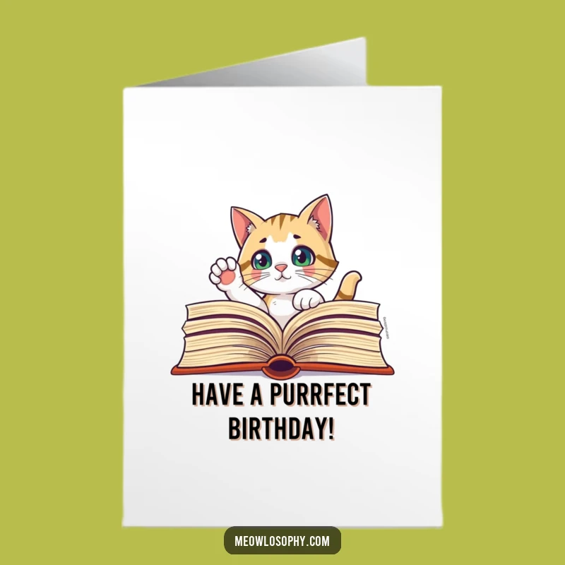 Free Printable Birthday Card: Curious Cat Book Funny Download Gift