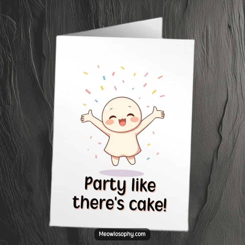 Joyful Free Printable Birthday Card: Character happily twirling with arms outstretched under a shower of colorful confetti.