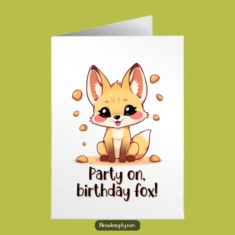 Free Printable Birthday Card: Mischievous Fennec Fox Juggling Gift