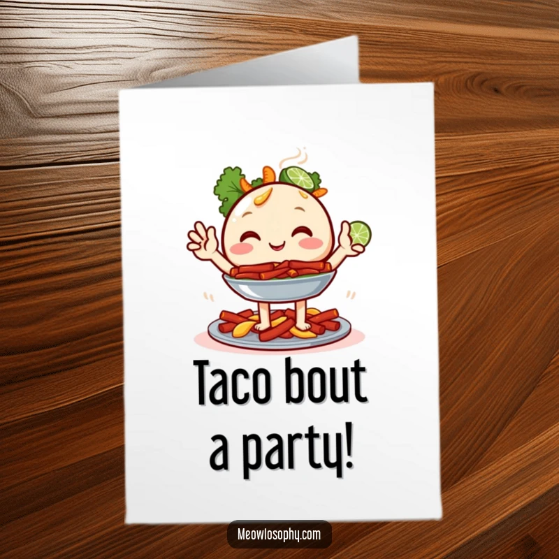 Funny Free Printable Birthday Card: Joyful fajita platter character with limes celebrating a birthday with festive flair.