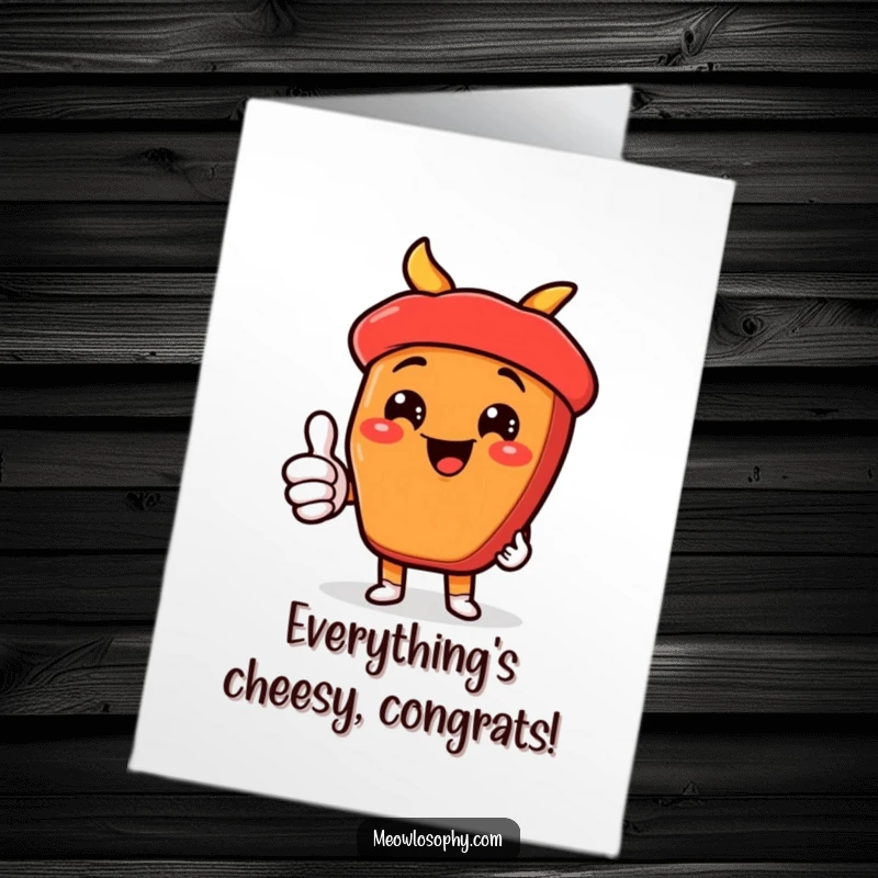 Funny Free Printable Congratulations Card: Kawaii fajita ingredient character with a cheesy grin, giving a thumbs-up for success, downloadable cheer.