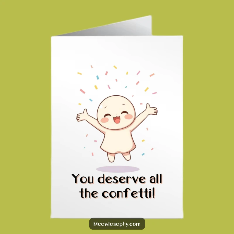 Free Printable Congrats Card: Twirling Confetti Character - Cheerful Downloadable Gift!