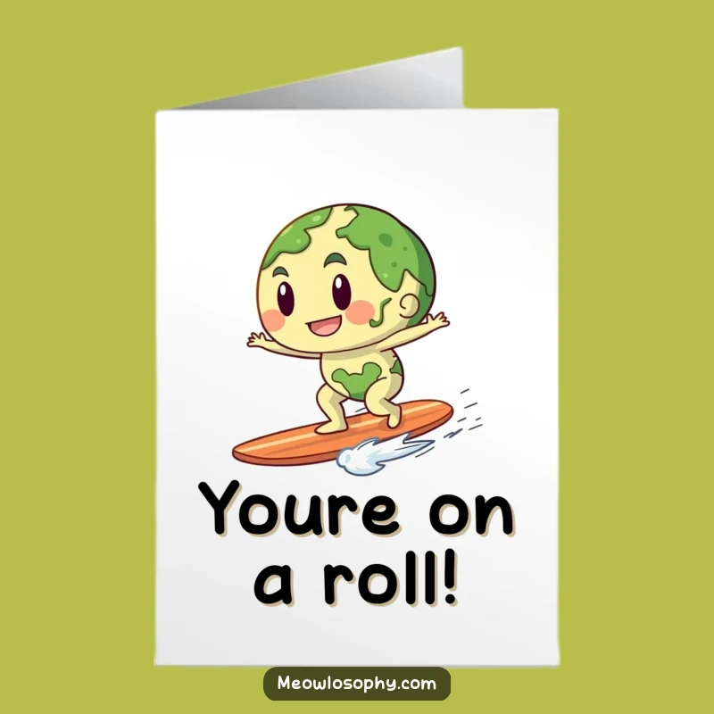 Free Printable Funny Earth Congrats Card: Breeze Surfing Celebration Download