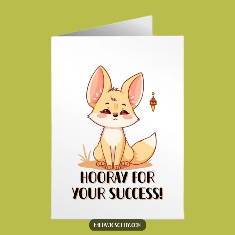 Free Printable Kawaii Fennec Fox Congrats Card: Ears Twitching Desert Wind Chime Downloadable Gift