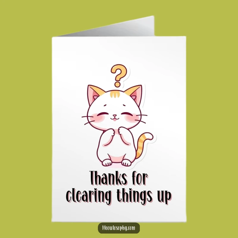 Free Printable Kawaii Cat Thank You Card: Pondering Kitty Thanks Downloadable