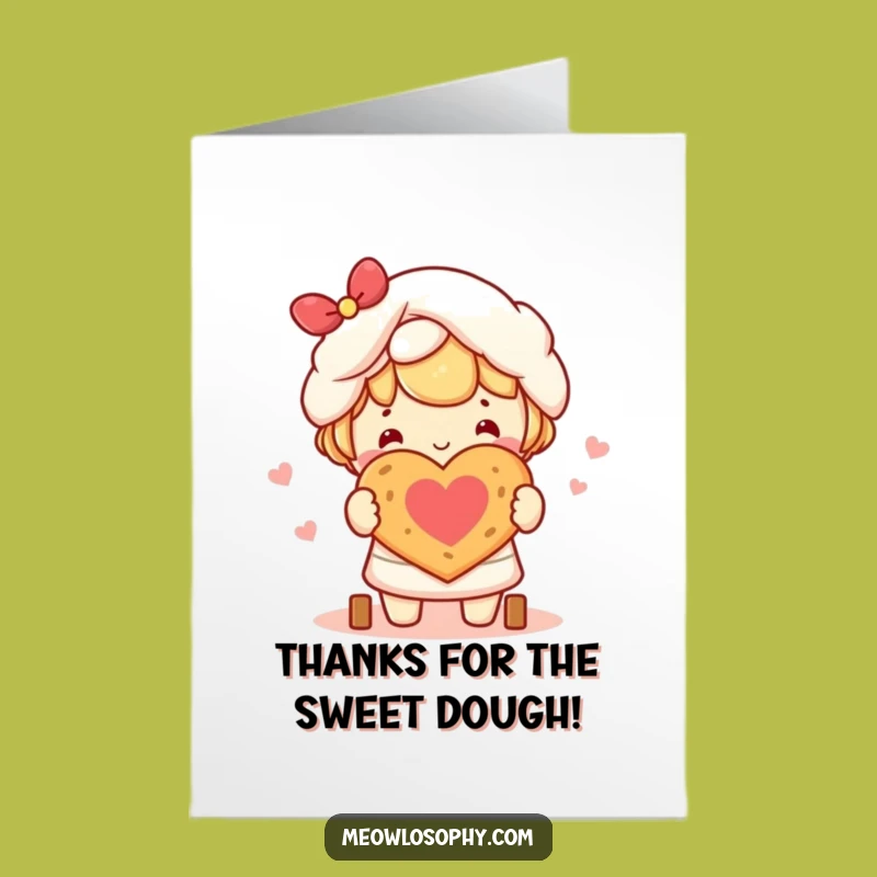 Free Printable Thank You Card: Kawaii Baker Heart Bread Funny Downloadable Gift