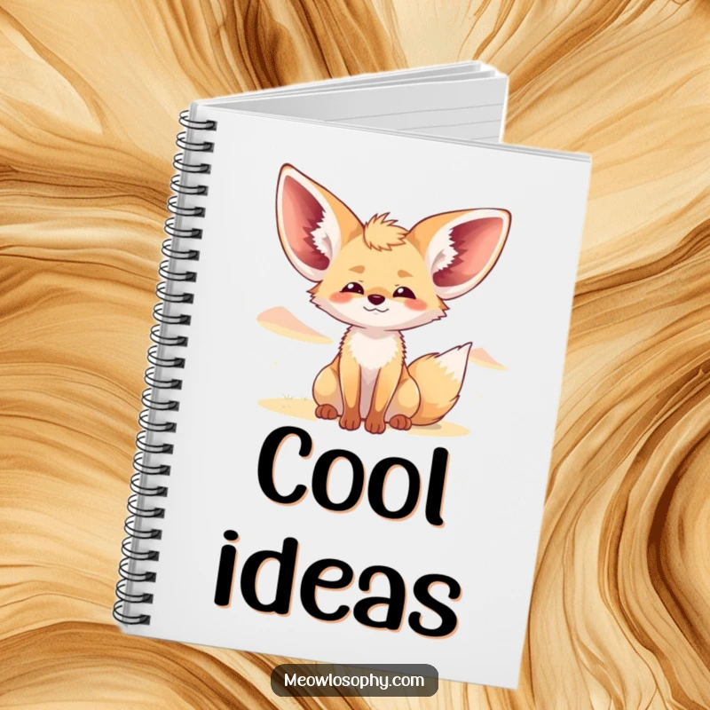 Funny Fennec Fox Notebook shows a cute fox with ears wide, eyes closed contentedly, enjoying a desert breeze, perfect for calm notes.