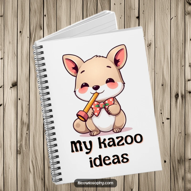 Funny Notebook with a stylish animal in a bowtie, playing a miniature kazoo, perfect for jotting down funny thoughts.