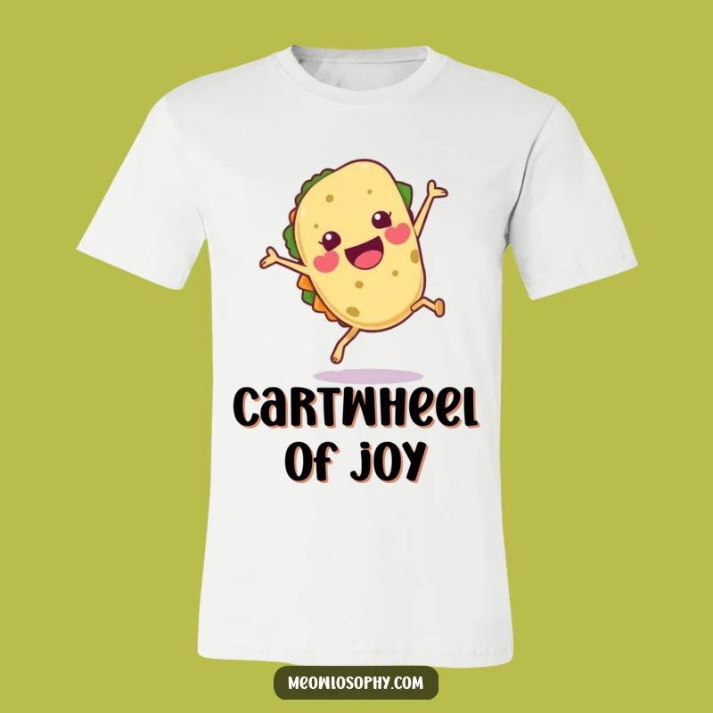 Funny Cartwheeling Tortilla T-Shirt - Joyful Fiesta Character Tee, Great Humorous Gift