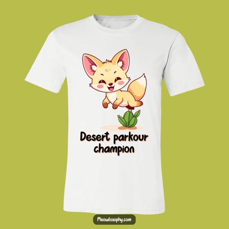 Funny Fennec Fox Leaping Cactus T-Shirt - Hilarious Desert Animal Tee
