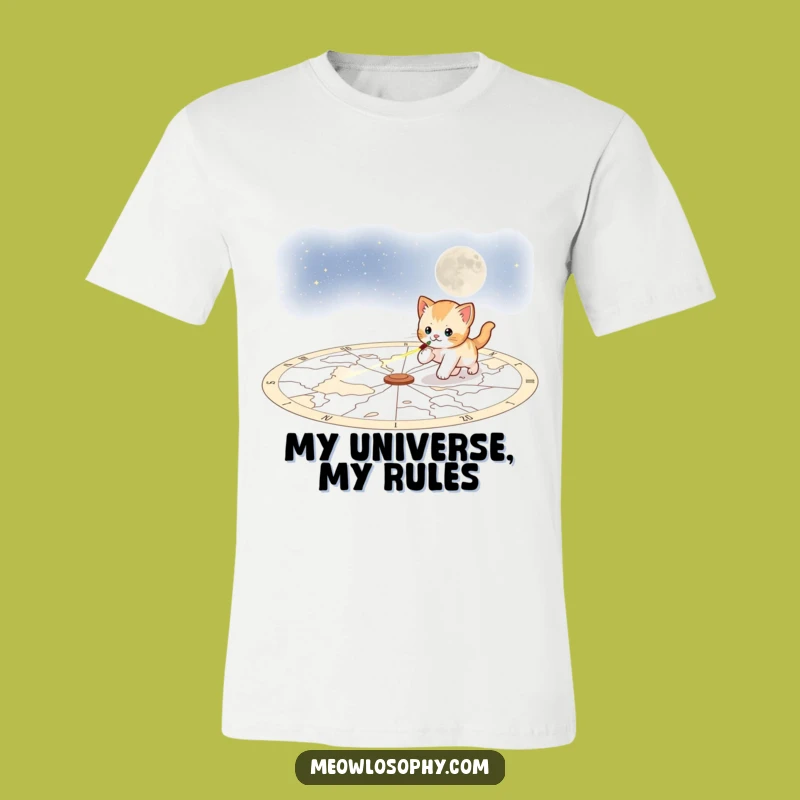 Funny Playful Kitten T-Shirt: Starry Laser Chase Design, Galactic Gift