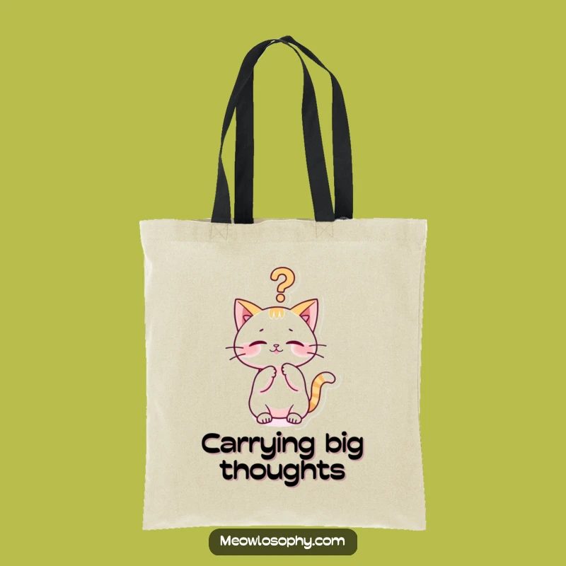 Funny Kawaii Cat Tote Bag: Philosophical Pondering Feline Accessory Gift