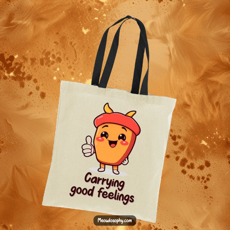 Funny kawaii fajita ingredient giving a thumbs-up with a big cheesy grin, on a humorous and practical tote bag.