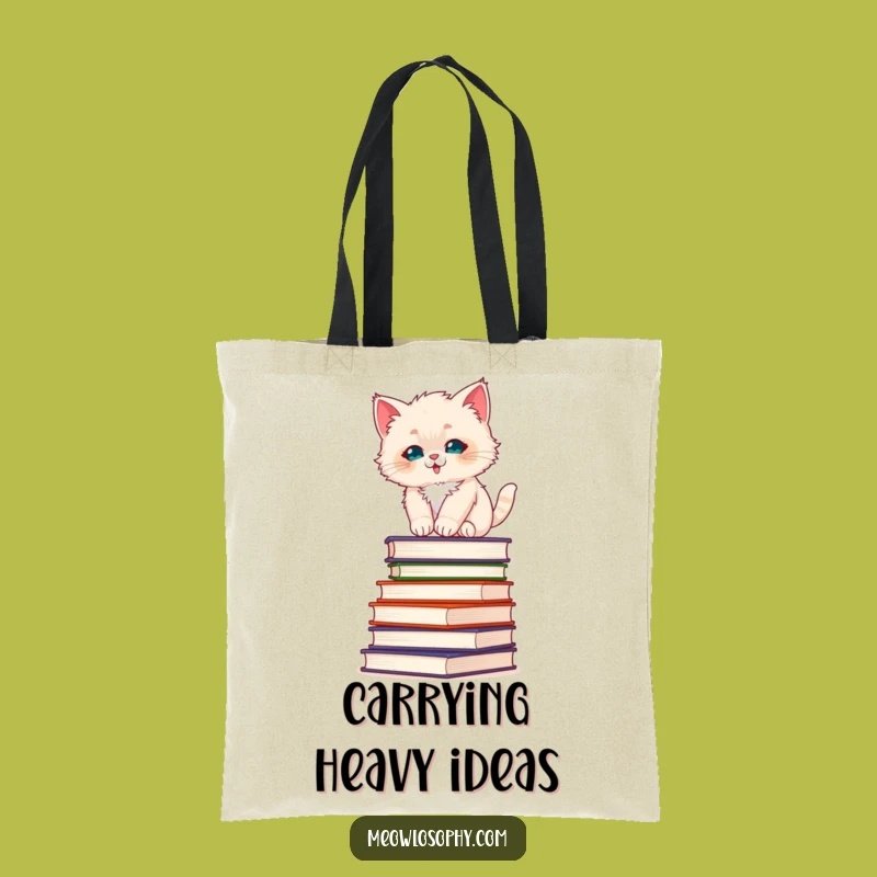 Funny Fluffy Kitten Tote Bag: Philosophy Book Balance, Chic Study Bag