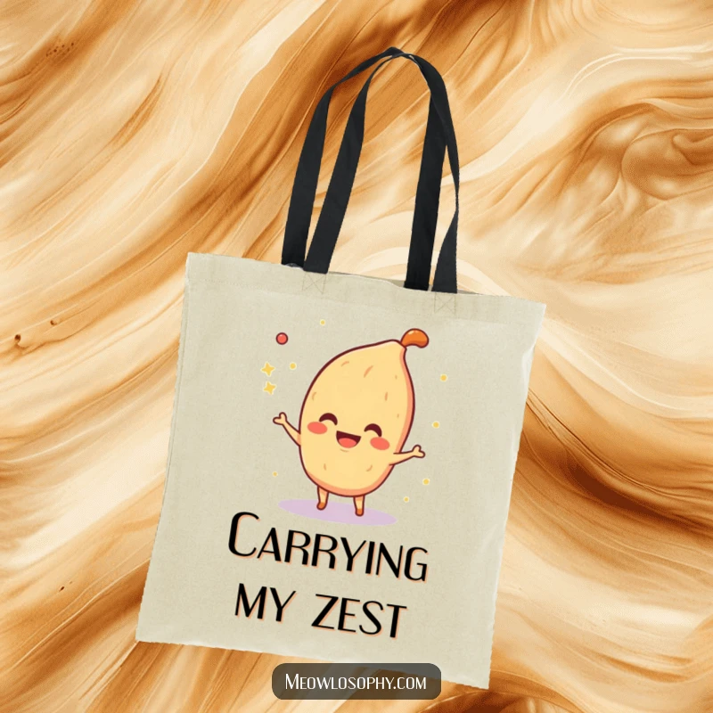 Funny Tote Bag with a smiling fajita spice character playfully sprinkling shimmering sparkles, a vibrant and humorous accessory.