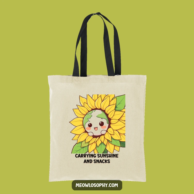 Funny Kawaii Earth Sunflower Tote Bag - Stylish & Hilarious Eco-Friendly Gift
